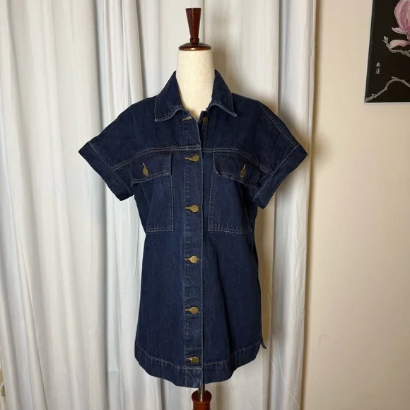 DISSH Felix Denim Shirt Jacket Oversized Short Sleeve Blue Womens Size 4 - Picture 3 of 15